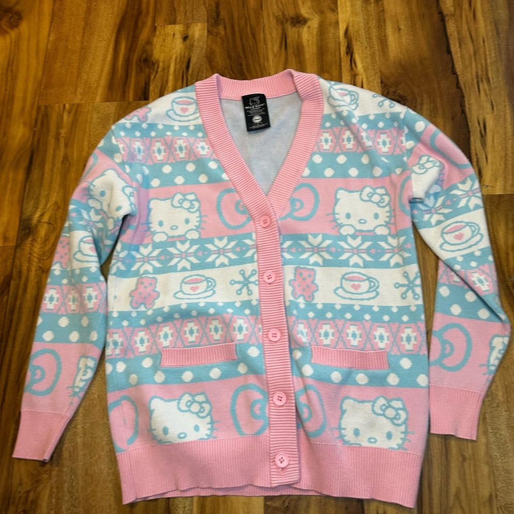 Hello Kitty Sanrio Cardigan Womens Small Pink Blue Y2K Button Sweater Coquette